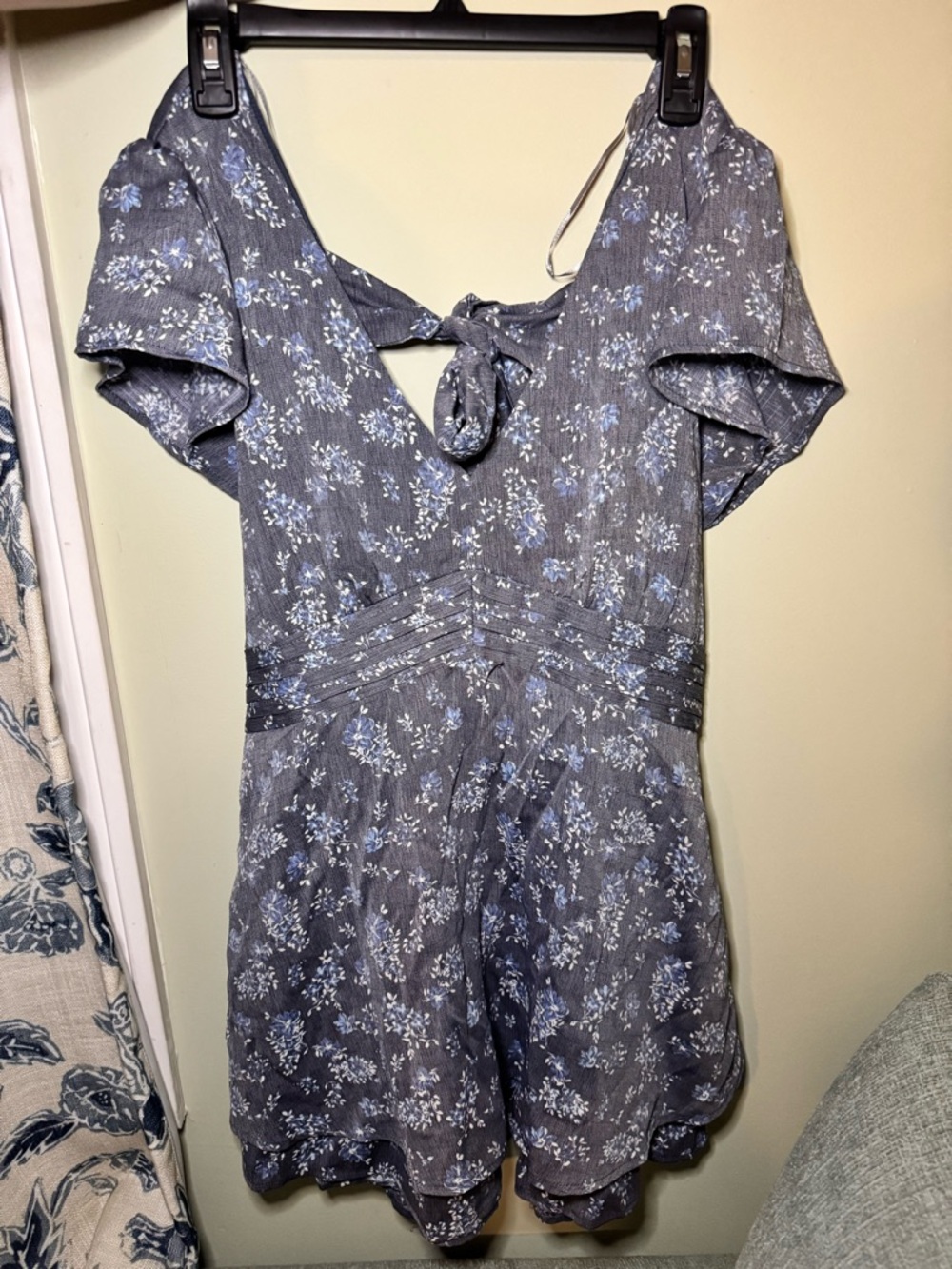 Blue Floral Tie-Back Romper